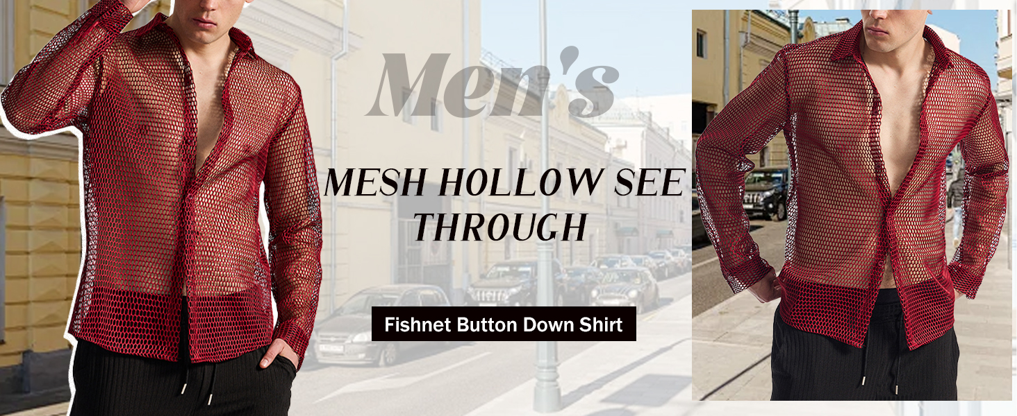 Чоловіча прозора сітчаста сорочка AIEOE: літня, мереживна, з довгим рукавом, для фестивалів, клубів, вечірок, костюм, коричневий