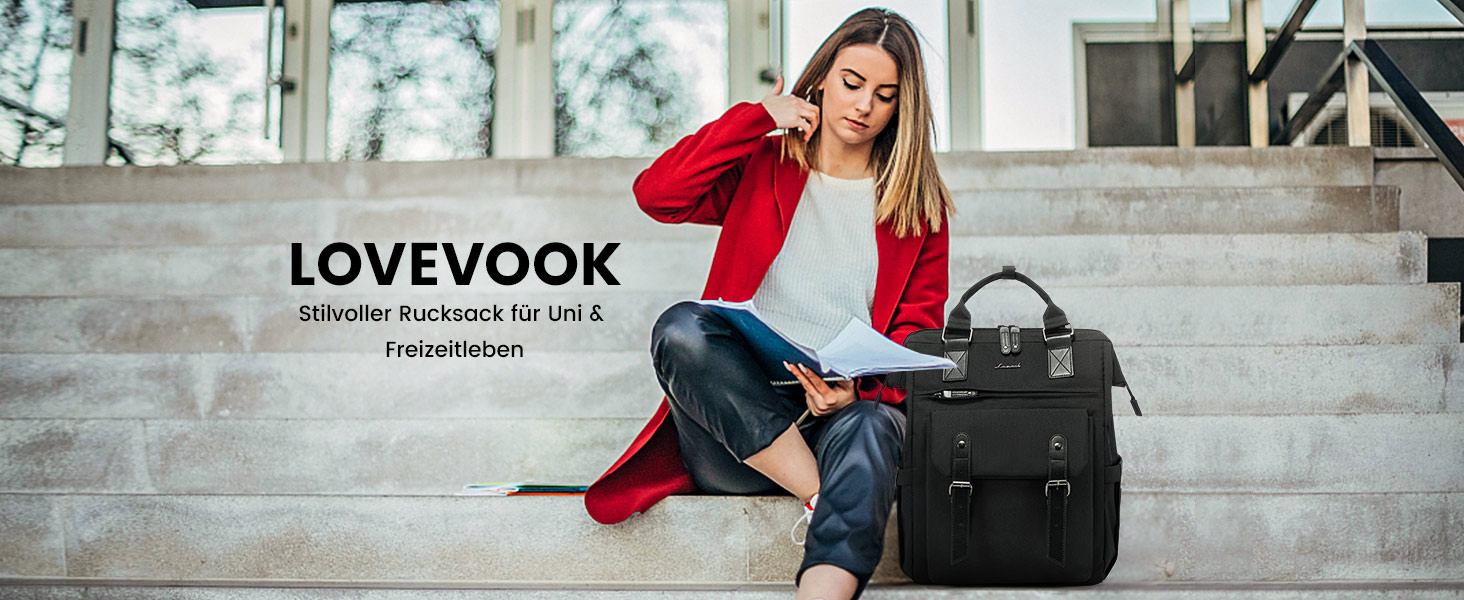 Водонепроникний рюкзак LOVEVOOK для ноутбука 15.6 дюймів, шкільний та міський рюкзак для підлітків, студентів та офісу, чорний
