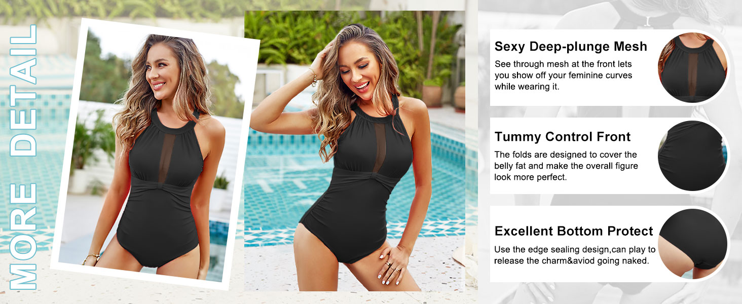 Купальник жіночий з ефектом корекції фігури (Bauchweg) Monokini з підтримкою грудей, чорний колір