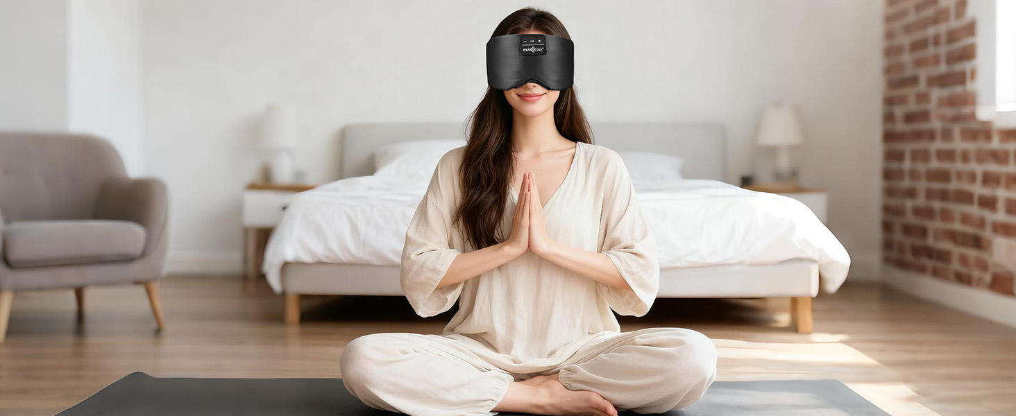 Bluetooth-маска для сну MUSICOZY з навушниками 5.4, шовк малбери 3D, повне затемнення, дихаюча маска для сну для тих, хто спить на боці, чорна, акумулятор 14 год