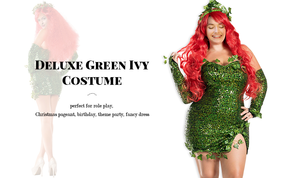 Костюм Іва Повзучого (Green Ivy) від GPLOPEEY: Сексуальний костюм для жінок з листями, без рукавів, з паєтками та рукавичками. Розмір L