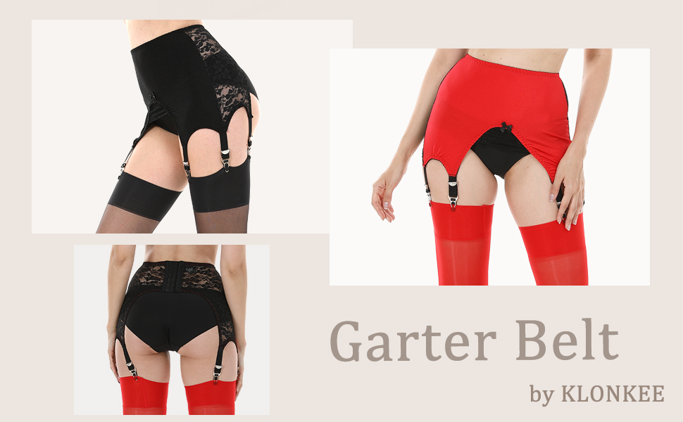 Жіночий корсетний пояс KLONKEE з 6 гачками, широкі мереживні шорти-тримачі, мереживні панчохи-тримачі з 6 регульованими металевими затискачами, чорний