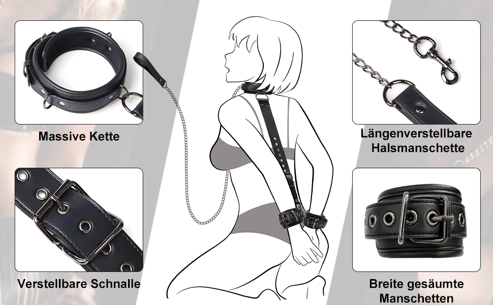 Набір для БДСМ: наручники та комірець з повідком (шкіра), іграшки для пар, шкіряні наручники, повідці для дорослих