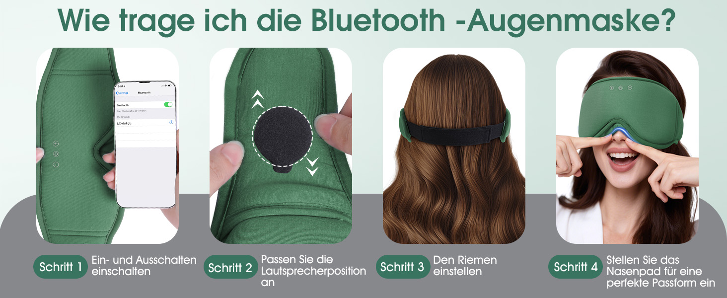 Bluetooth маска для сну LC-dolida з HiFi-звуком, світлонепроникна бамбукова бавовна, Bluetooth 5.4, регульований ремінець, зелена