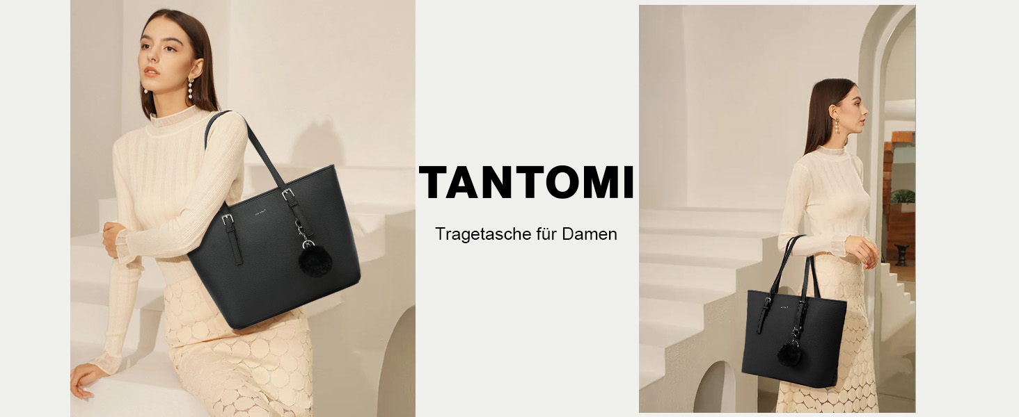 Жіноча сумка-шопер TANTOMI: елегантна сумка через плече великого розміру для офісу та навчання, чорна, з плюшевим брелоком-кроликом