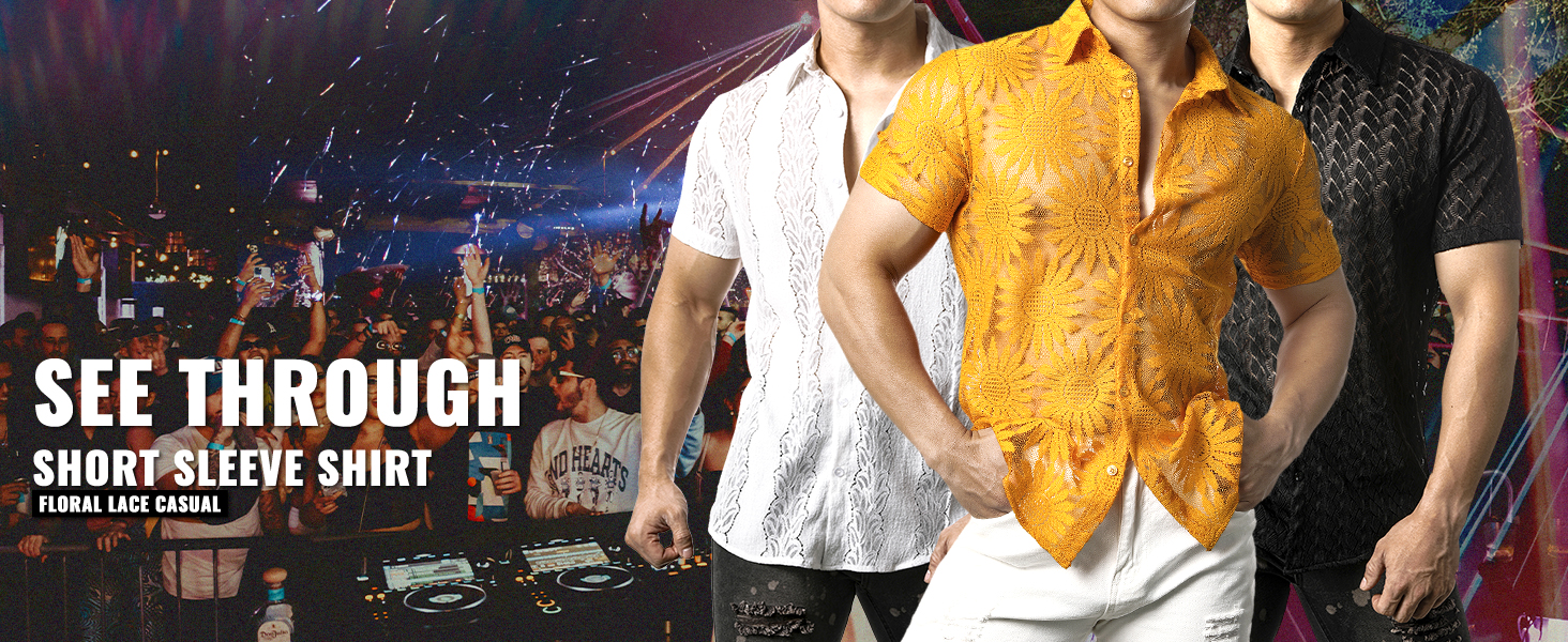 Чоловіча сорочка JOGAL з мереживом, чорна, літня, коротка, вільний крій