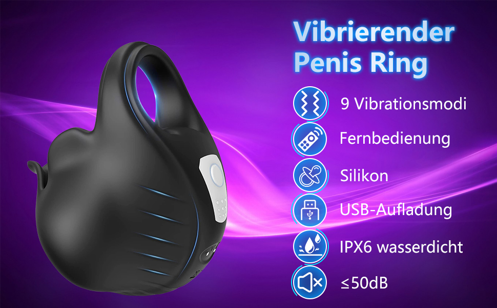 Вібраційний кільце для пеніса Buntune 2-в-1 з пультом дистанційного керування - 9 режимів, масажер для чоловіків