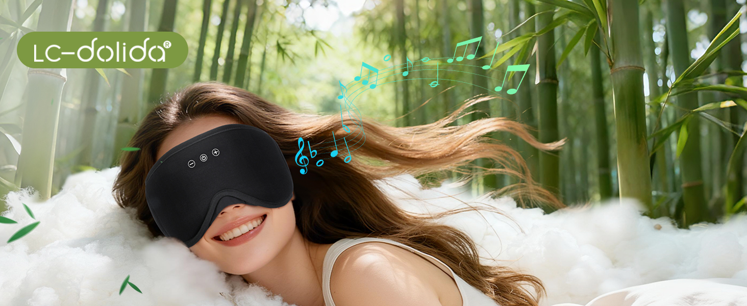 Bluetooth маска для сну з навушниками LC-dolida, м'яка світлонепроникна маска для очей для дорослих (чоловіків та жінок), комфортна для подорожей та відпочинку, чорна
