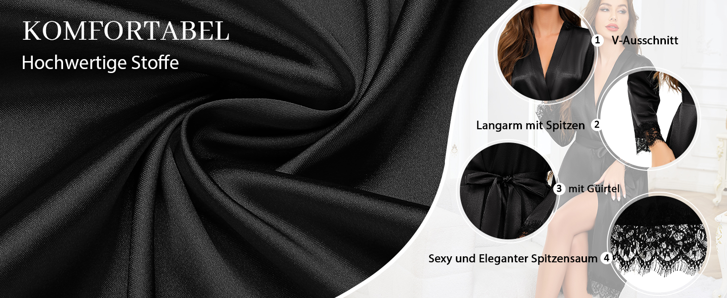 Жіночий халат Lovasy Satin Kimono з мереживом, довгий, колір сіро-зелений, розмір M