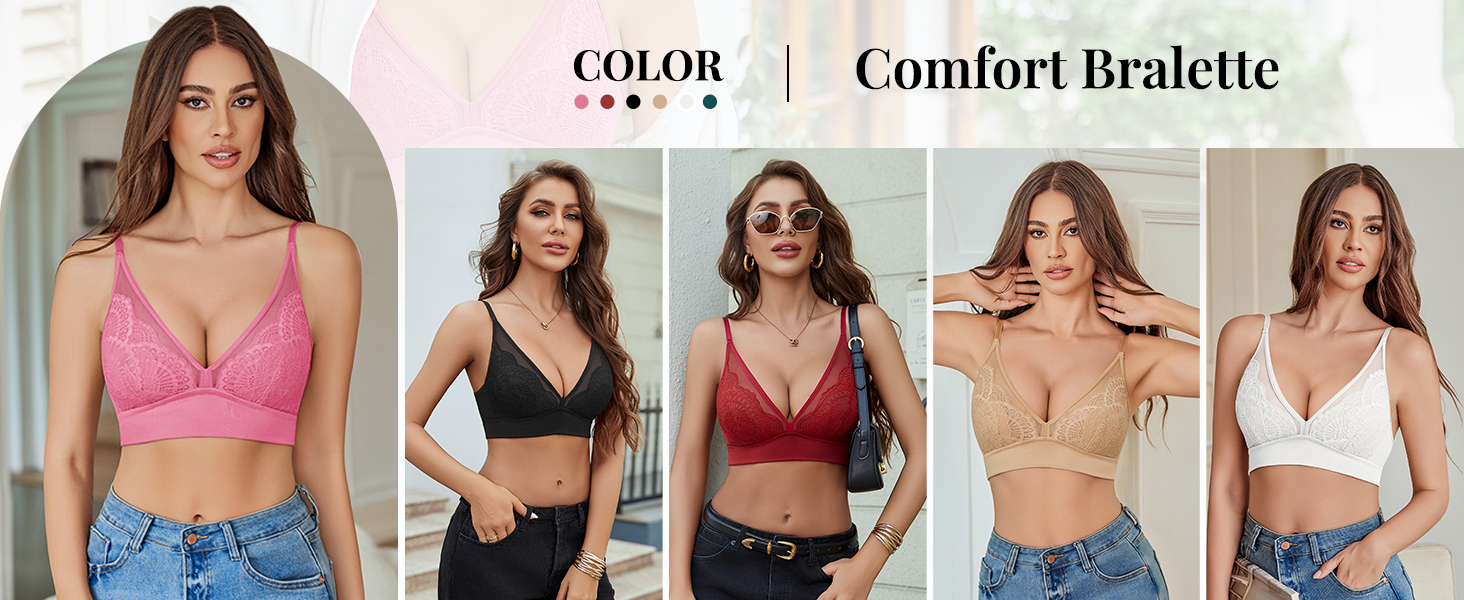 Тонкий мереживний бюстгальтер Avidlove без кісточок, V-подібний виріз, мережа, бралетт, без підкладки, на тонких бретелях, повсякденний, комфортний, класична білизна, XXL, бордовий