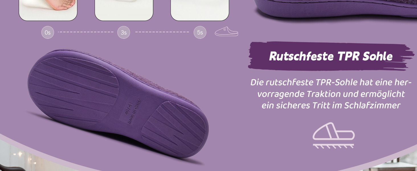 Жіночі домашні капці WateLves з ефектом пам'яті (Memory Foam), теплі зимові та осінні тапочки з штучним хутром, протиковзкі м'які капці для дому та вулиці (Фіолетові, 38/39 EU)