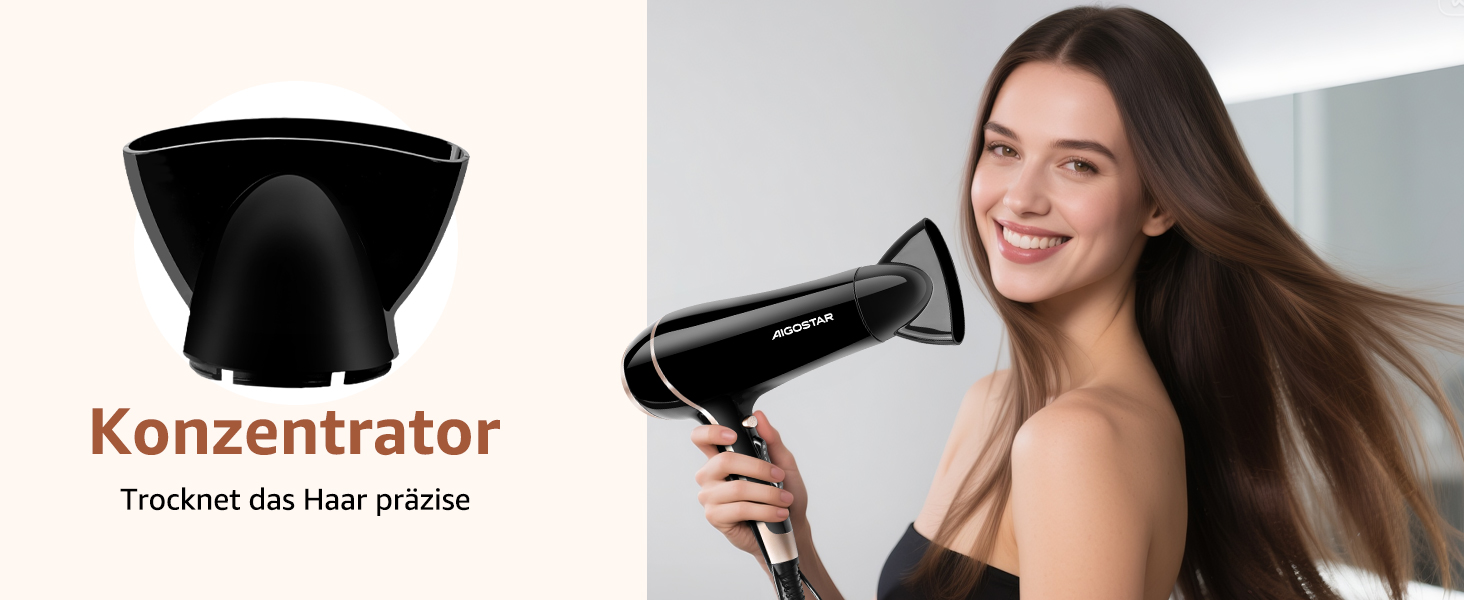 Професійний фен для волосся Aigostar Profi 2400W з іонізацією та дифузором для кучерявого волосся, 3 температурних та 2 швидкісних режими, чорний