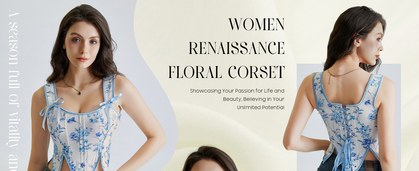 SCARLET DARKNESS Корсет жіночий у стилі Ренесанс з мереживом та квітковим принтом, рожевий, 44