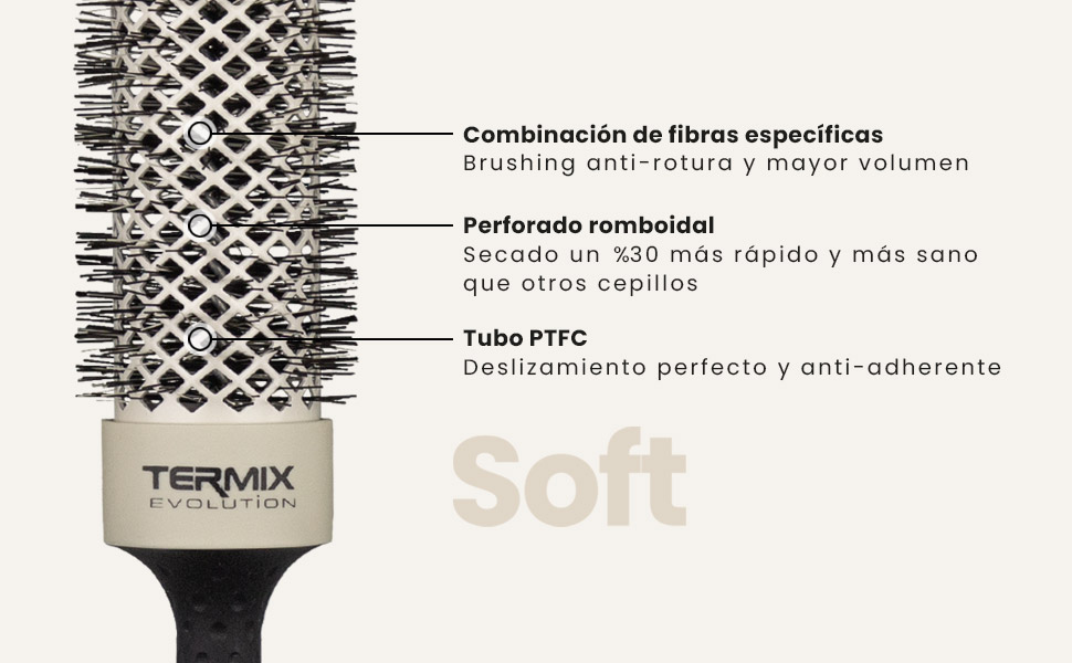 Термощітка для волосся Termix Evolution Soft Ø37 мм для тонкого волосся, кругла, кремова