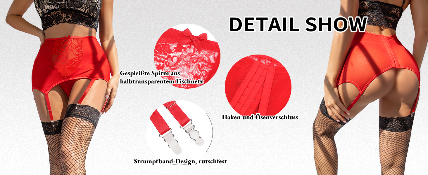 Жіночий широкий пояс-петля з 6 тримачами, мереживний стрінги, великі розміри, висока талія, регульовані гетри, червоний комплект спідньої білизни