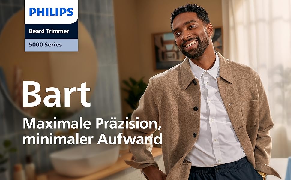 Тример для бороди Philips Beardtrimmer 5000 BT5765/15: самозаточувальні металеві леза, 40 налаштувань довжини, технологія BeardSense, водонепроникний, з кейсом для подорожей
