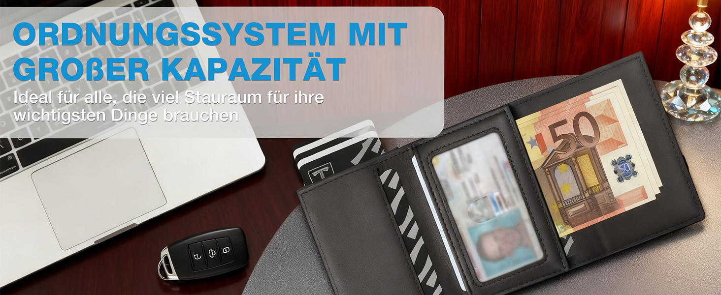 Тонкий чоловічий гаманець TENBST з RFID-захистом та монетницею, преміум шкіряний картхолдер на 10 карток, чорно-помаранчевий
