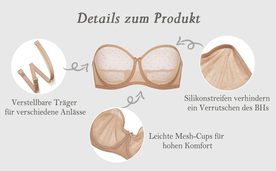 Бюстгальтер без бретелек Dobleva з мереживом для великих грудей, білий (70C, натуральний)