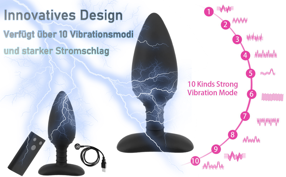 Jpscor Elektro Shock Silikon Анаlvibrator з 10 режимів вібрації та електричною стимуляцією, з пультом дистанційного керування. Іграшка для дорослих для чоловіків та жінок.