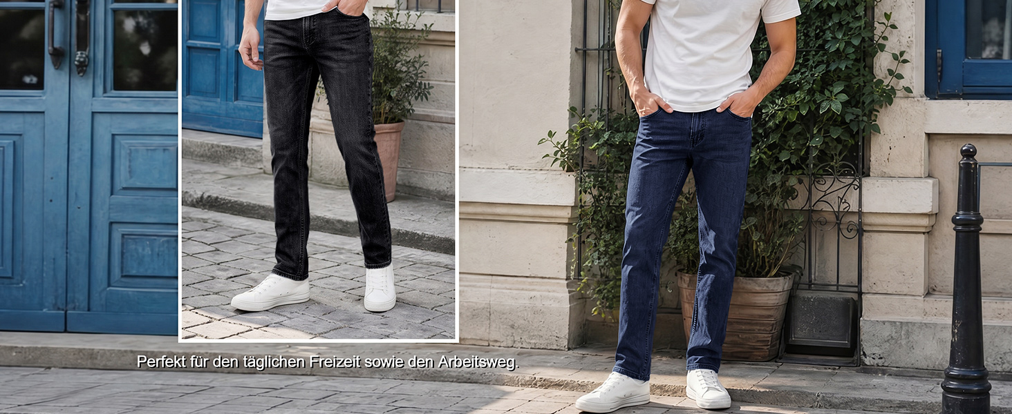 Чоловічі джинси Runcati Slim Fit з бавовни та стрейч, однотонні сині штани для повсякденного та ділового стилю, 34W / 32L