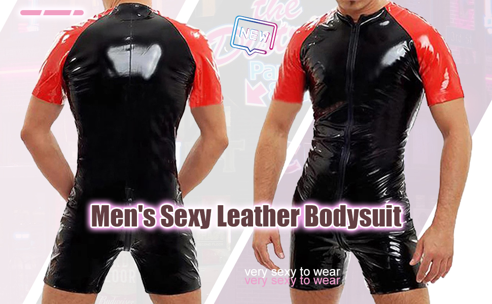 Комбінезон чоловічий лакований шкірозамінник PVC з довгим блискавкою, чорний, розмір L