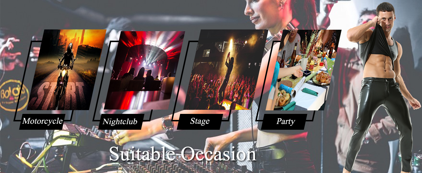 Чоловічі штани з екошкіри QiaTi - стильні прямі штани з еластичною тканини для мотоциклів та нічного клубу, чорного кольору, розмір L