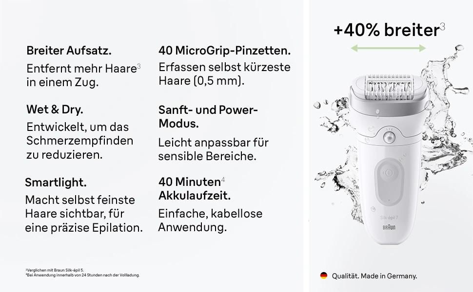 Епілятор Braun Silk-épil 7 7-011 для жінок, сріблястий: водонепроникний, для вологого та сухого використання, з бритвою та набором аксесуарів