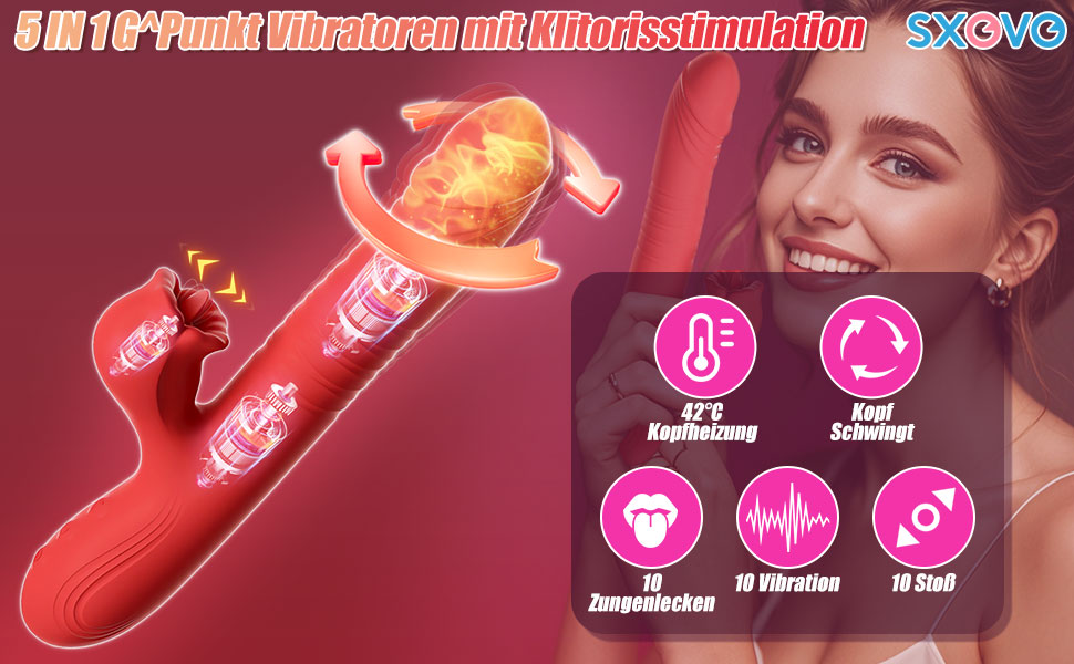 Секс-іграшка SXOVO для жінок 5 в 1, вібруючий масажер з 10 режимами стимуляції, нагріванням та стимуляцією G-точки (червоний)