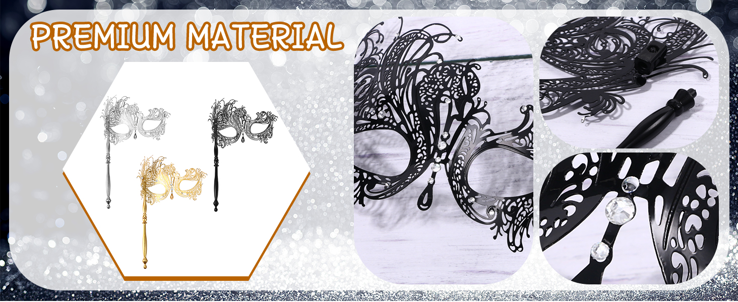 Набір з 3 венеціанських масок для жінок JewelryWe: металеві маски з стразами для карнавалу, Хелловіну, маскараду, з держателем