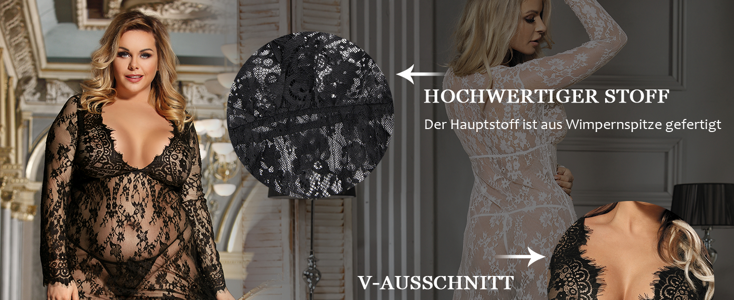 Сукня для вагітних ComeOnDear з мереживом, довга, з довгим рукавом, V-подібний виріз, прозора, неймовірна, з G-String (3XL-4XL, Білий)