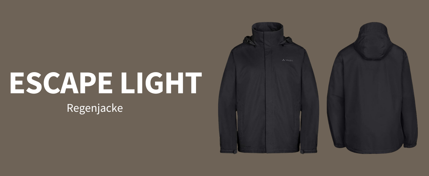 Чоловіча вітро- та водонепроникна куртка VAUDE Escape Light Jacket, дихаюча легка куртка для дощу, чорна, розмір 4XL