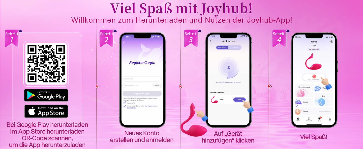 Вібратор для жінок та пар з 9 режимами, керування через додаток, рожевий, універсальний розмір