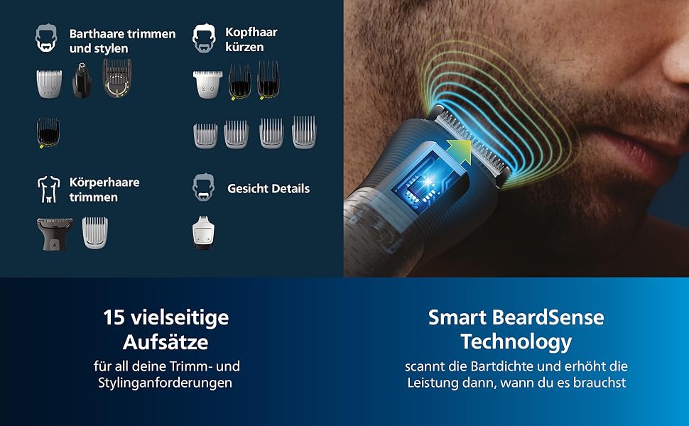 Універсальний тример та машинка для стрижки Philips Multigroom Series 7000 MG7961/15, 17 в 1 для обличчя, голови та тіла, металеві леза, 26 налаштувань довжини (0,5-20 мм)