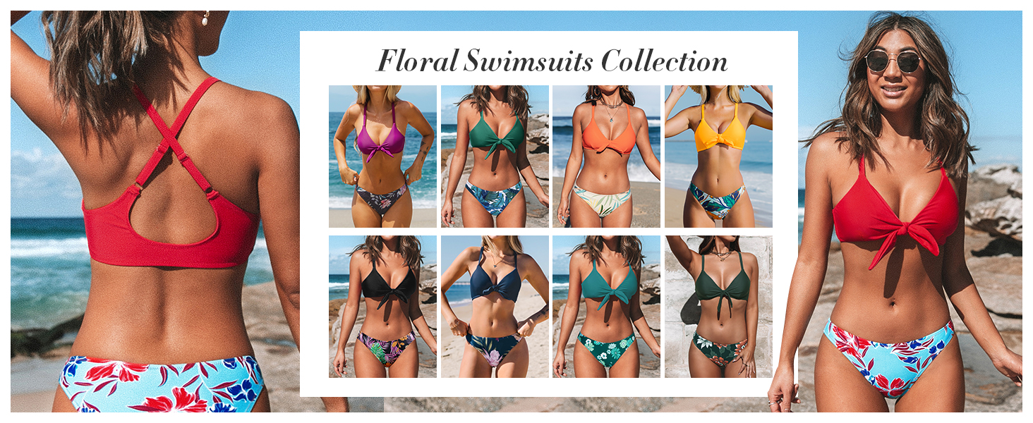 CUPSHE Bikini Set Daen: двочастинний купальник з V-подібним вирізом, зав'язками спереду, низькою талією та перехресними бретелями. Темно-зелений візерунок, розмір XL, колір Hot Pink