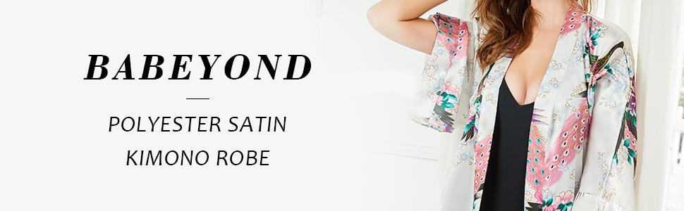 Халат жіночий довгий з атласу, квітковий принт, модель кімоно, Babeyond. Ідеально для дому, відпочинку та вечірок.