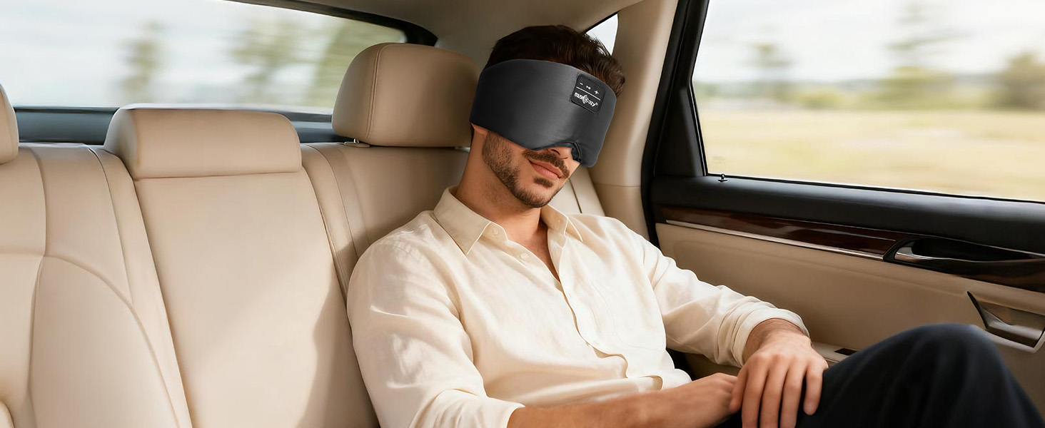 Bluetooth-маска для сну MUSICOZY з навушниками 5.4, шовк малбери 3D, повне затемнення, дихаюча маска для сну для тих, хто спить на боці, чорна, акумулятор 14 год