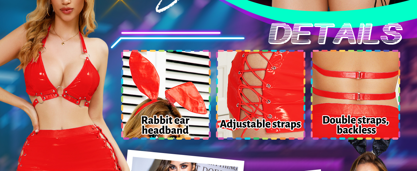 EVELIFE Сексуальний костюм кролика з екошкіри для жінок. Сексуальна спідниця, костюм для вечірок, клубів, фестивалів. Рожевий колір