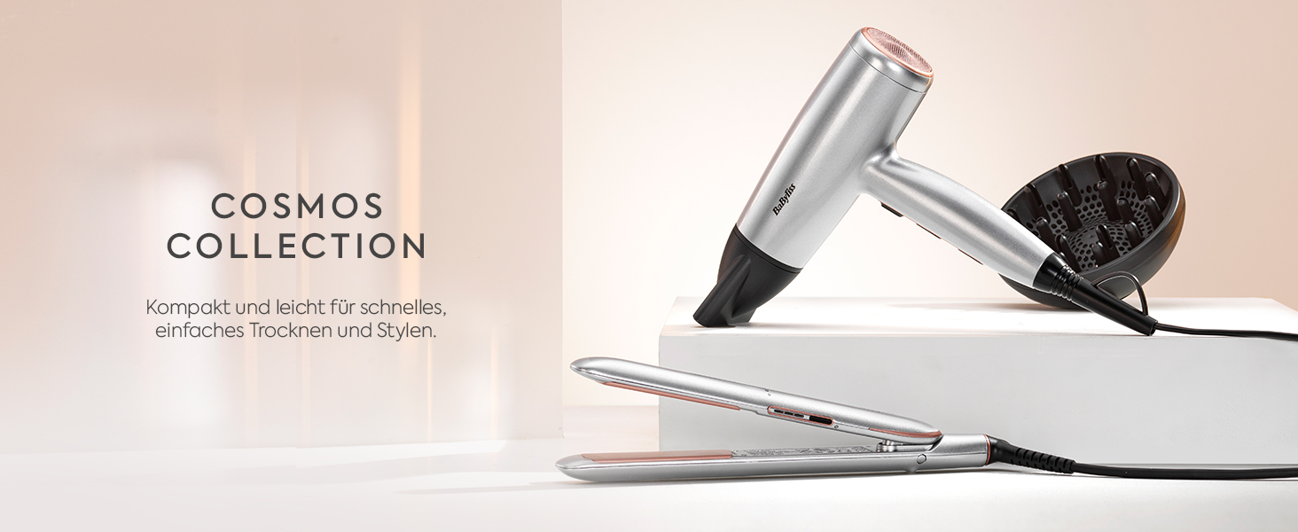 Випрямляч для волосся BaByliss Cosmos ST260E з керамічним покриттям, 3 режими температури (180–235°C), сріблястий/темно-сірий