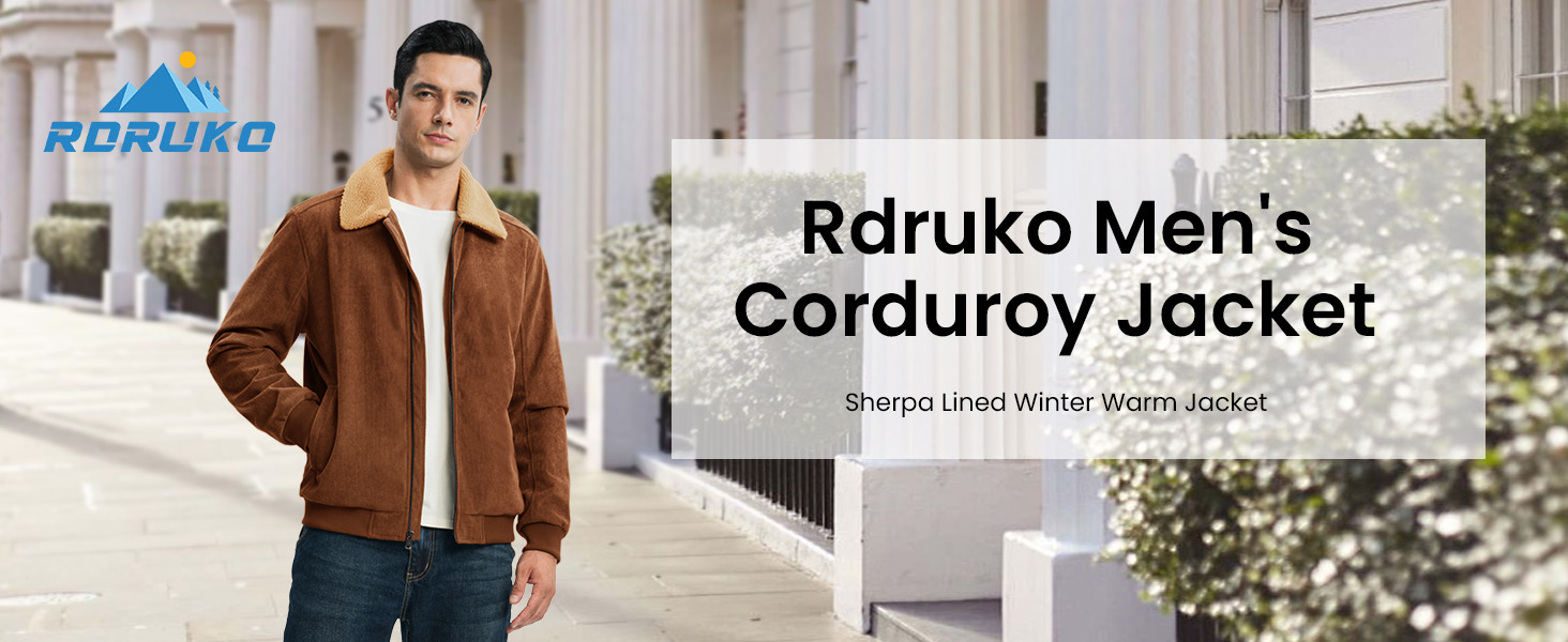 Чоловіча зимова куртка Rdruko: тепла флісова куртка з підкладкою Sherpa та вельветовими елементами, чорна, розмір XXL