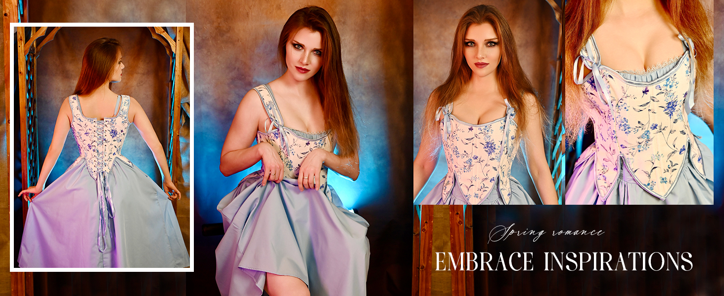 SCARLET DARKNESS Корсет жіночий у стилі Ренесанс з мереживом та квітковим принтом, рожевий, 44