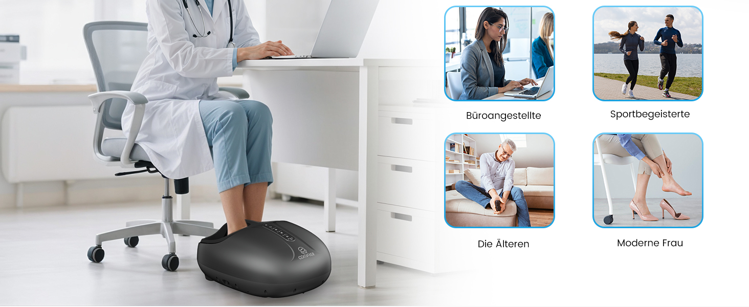 Електричний масажер для ніг COMFIER Shiatsu з функцією підігріву, розминком та компресією, 3 рівні інтенсивності, до 46 розміру EU