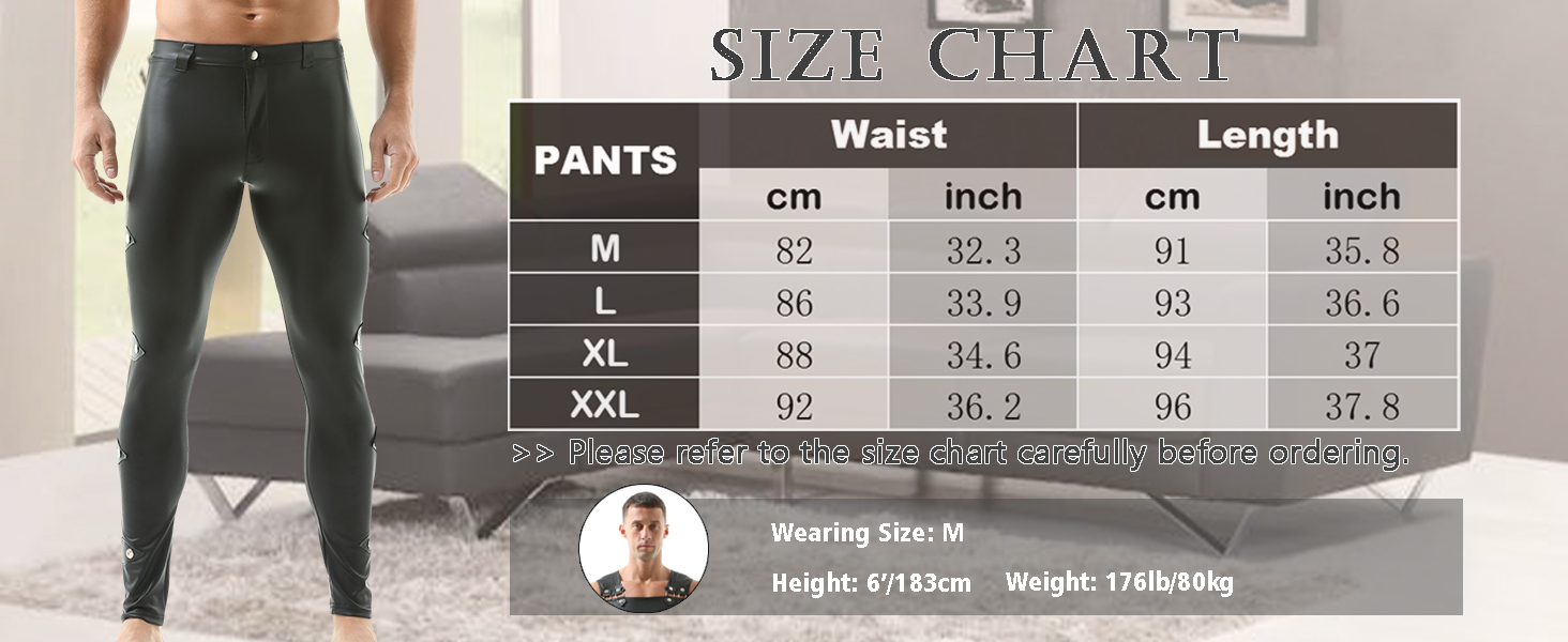Чорні лосини з ефектом лакованого шкіряного покриття для чоловіків QiaTi, розмір XXL