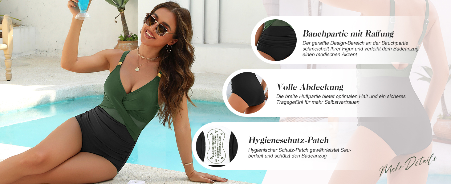 Спортивний купальник для жінок з ефектом корекції фігури, великі розміри, Push Up, висока талія, з чашками, Bademode, зелений та чорний, XXL