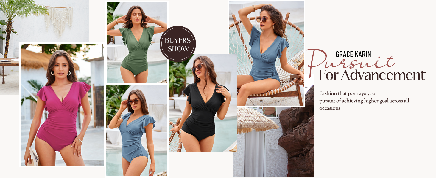 Чорний купальник Grace Karin з глибоким V-подібним вирізом, модель Monokini, еластичний, з рукавами-літаками, XL, літній