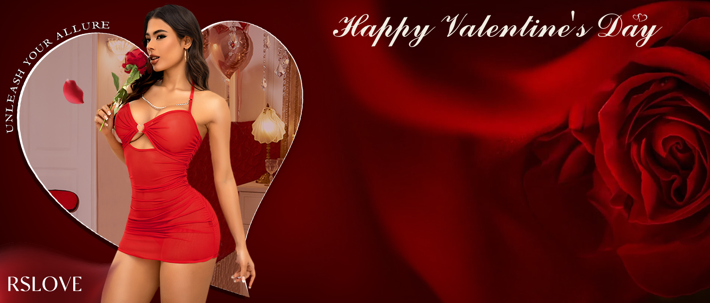 RSLOVE Сексуальне нічне вбрання для жінок - Babydoll, прозорий мереживний комплект нижньої білизни, чорний