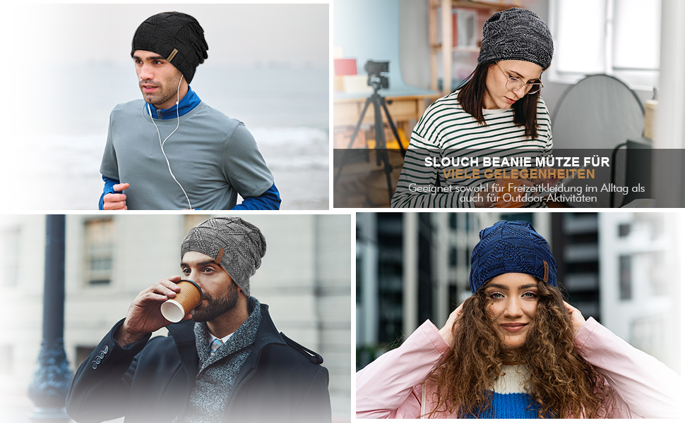 Унісекс в'язана шапка-біні HAMUNI — дихаюча трикотажна шапка Slouch Beanie для жінок та чоловіків, чорно-червона