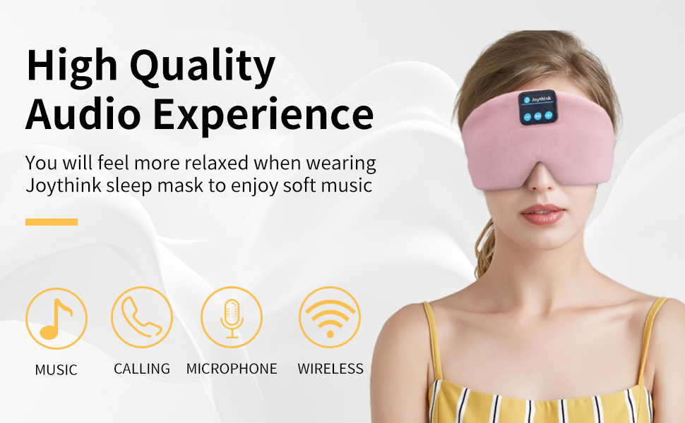 Шовкова маска для сну з Bluetooth-навушниками 5.3 Joythink, музична маска для сну для тих, хто спить на боці, 16 годин автономної роботи, миюча маска для подорожей, медитації та відпочинку, Рожева