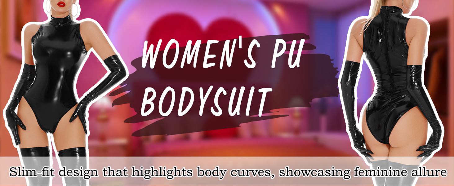 Боді FEOYA для жінок: сексуальний боді з ефектом мокрого блиску, шкіра, без рукавів, для нічного клубу, вечірки, чорний, розмір L