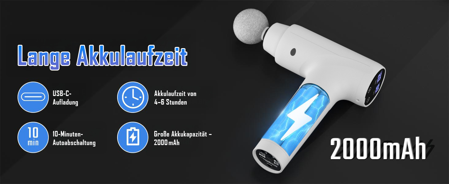 Перкусійний масажер Massage Gun з LED-екраном, електричний масажний пістолет для м'язів (20 швидкостей, 9 насадок, білий)