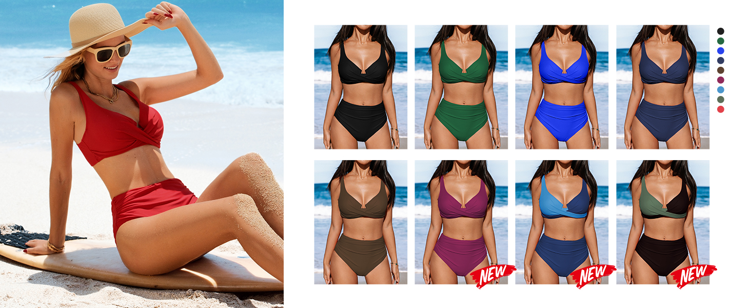 CUPSHE Бікіні жіночий комплект: зав'язування, перехрещення, пуш-ап, висока талія, двочастинний купальник, червоний, розмір XL